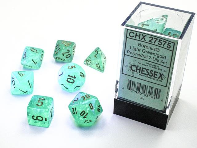 Polyhedral 7-Die Set: Borealis Green/Gold