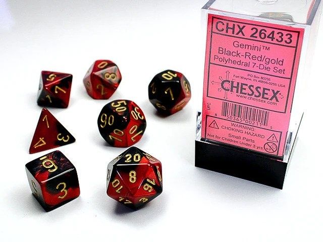Polyhedral 7-Die Set: Gemini Black-Red/Gold