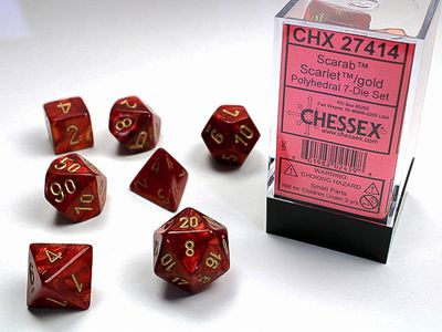 Polyhedral 7-Die Set: Scarab Scarlet/Gold