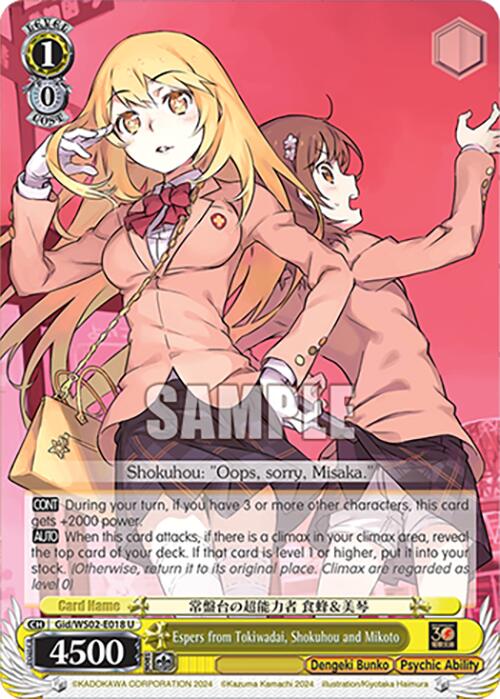 Espers from Tokiwadai, Shokuhou and Mikoto