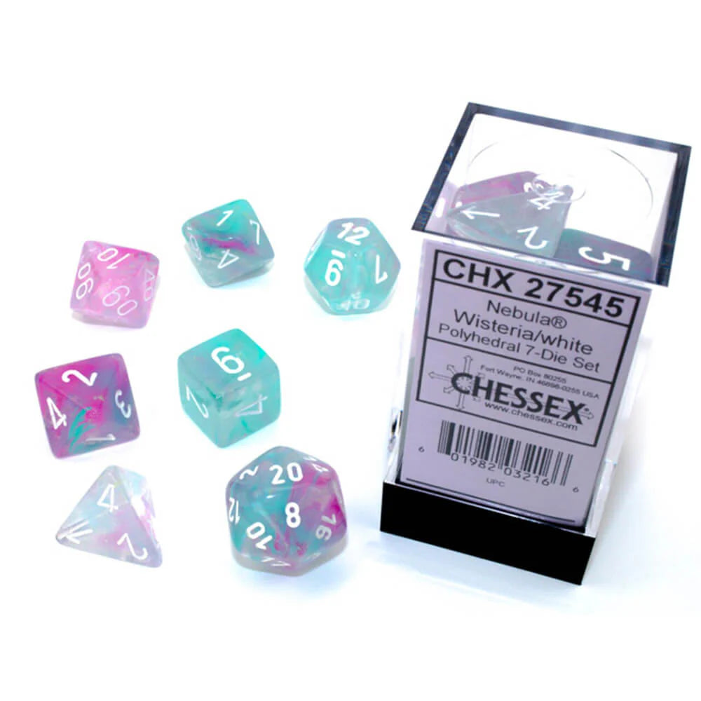 Polyhedral 7-Die Set: Nebula Wisteria/White