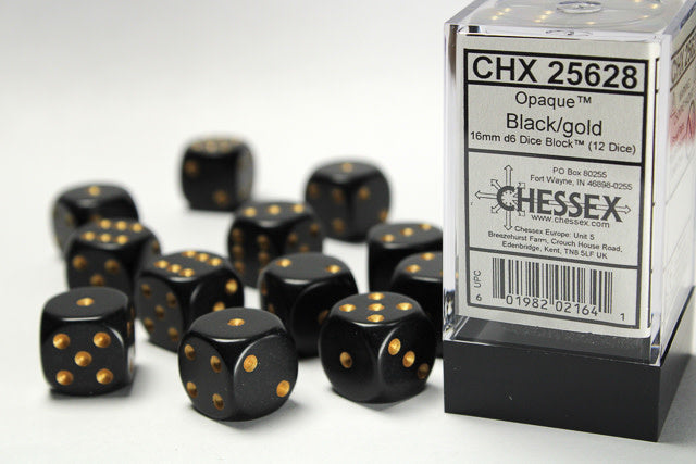 D6 Dice Block: Opaque Black/Gold