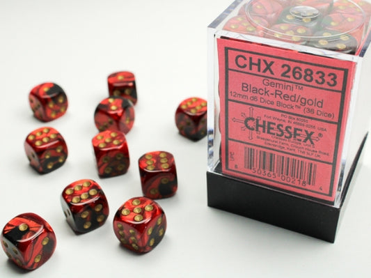 12mm D6 Dice Block: Gemini Black-Red/Gold
