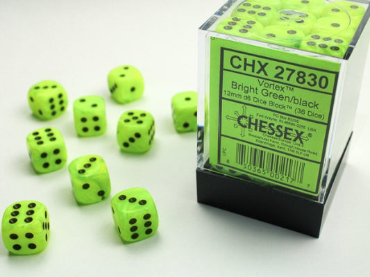 12mm D6 Dice Block: Vortex Bright Green/Black