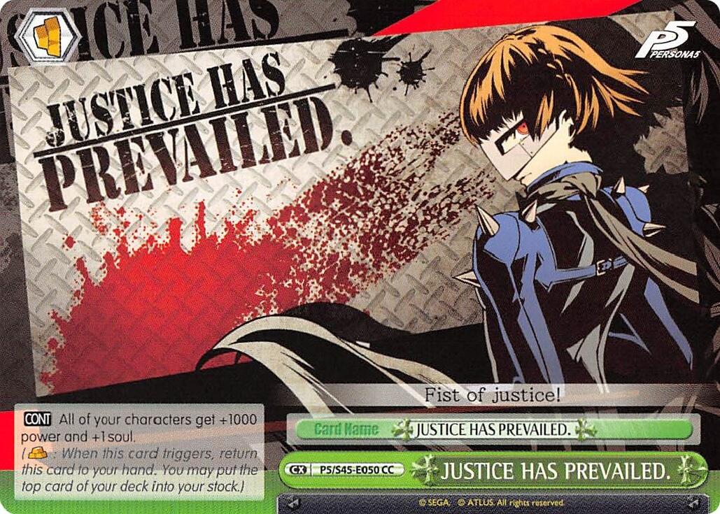 JUSTICE HAS PREVAILED. [P5/S45 - P5/S45-E050 CC]