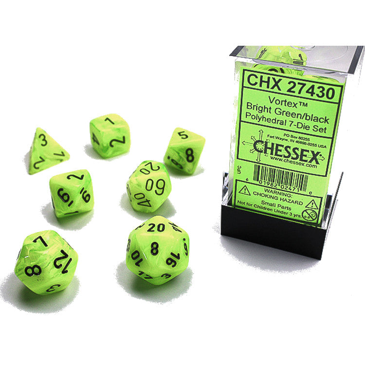 Polyhedral 7-Die Set: Vortex Bright Green/Black