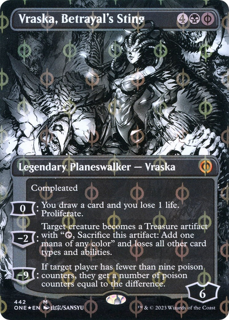 Vraska, Betrayal's Sting (Borderless) (Step-and-Compleat Foil) [ONE - 442]