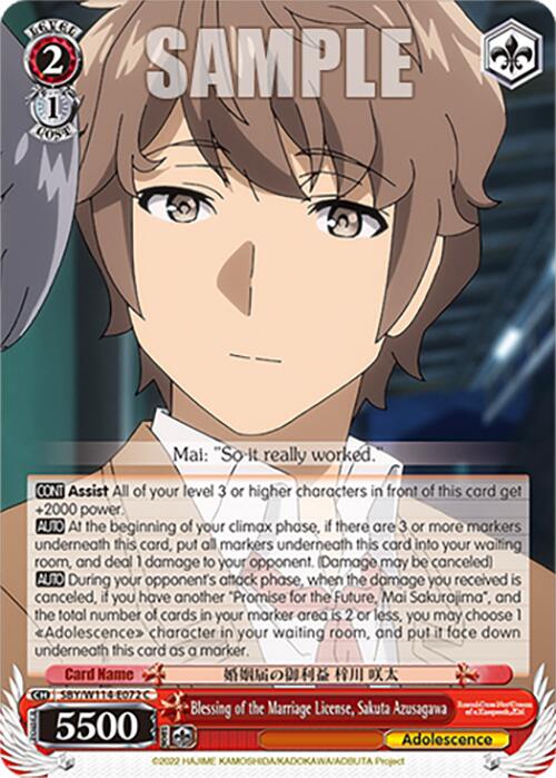 Blessing of the Marriage License, Sakuta Azusagawa