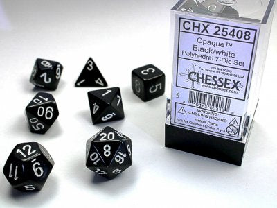 Polyhedral 7-Die Set: Opaque Black/White