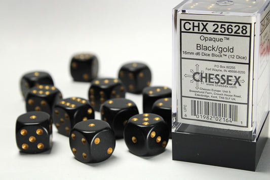 D6 Dice Block: Opaque Black/Gold