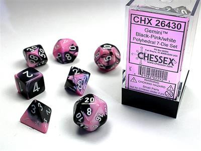 Polyhedral 7-Die Set: Gemini Black-Pink/White